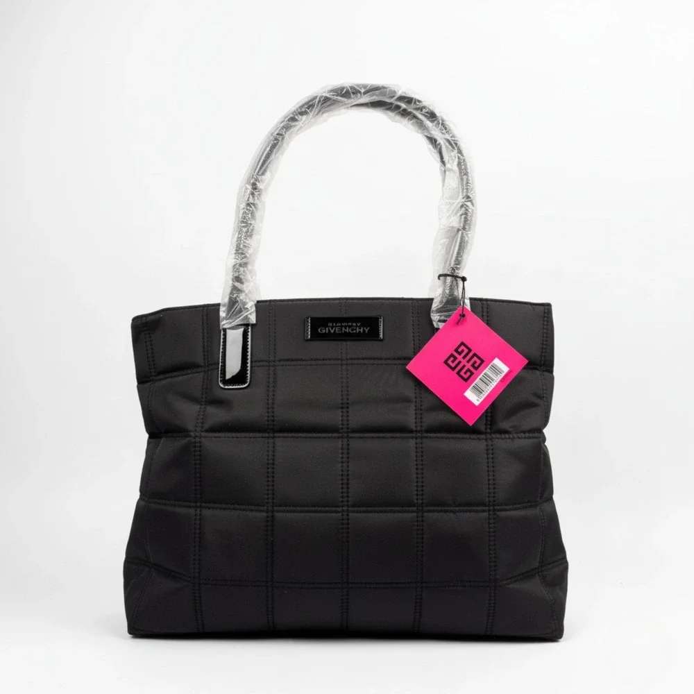 GIVENCHY Parfums Nylon Quilted Tote Bag Black Pink Lining Purse Pouch NWT